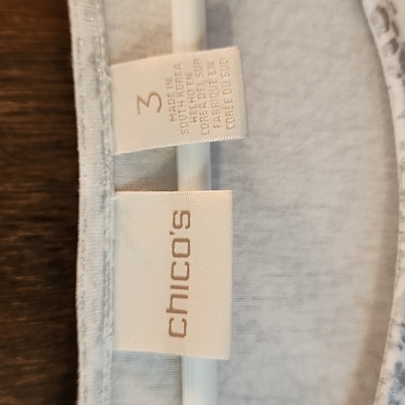 Chicos size 3 (XL) white & silver 3/4 sleeve tee, stretchy, EUC - Picture 2 of 4